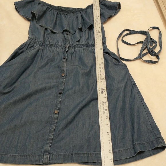 Express Faux Denim Off-Shoulder Ruffle Dress - Picture 10 of 12
